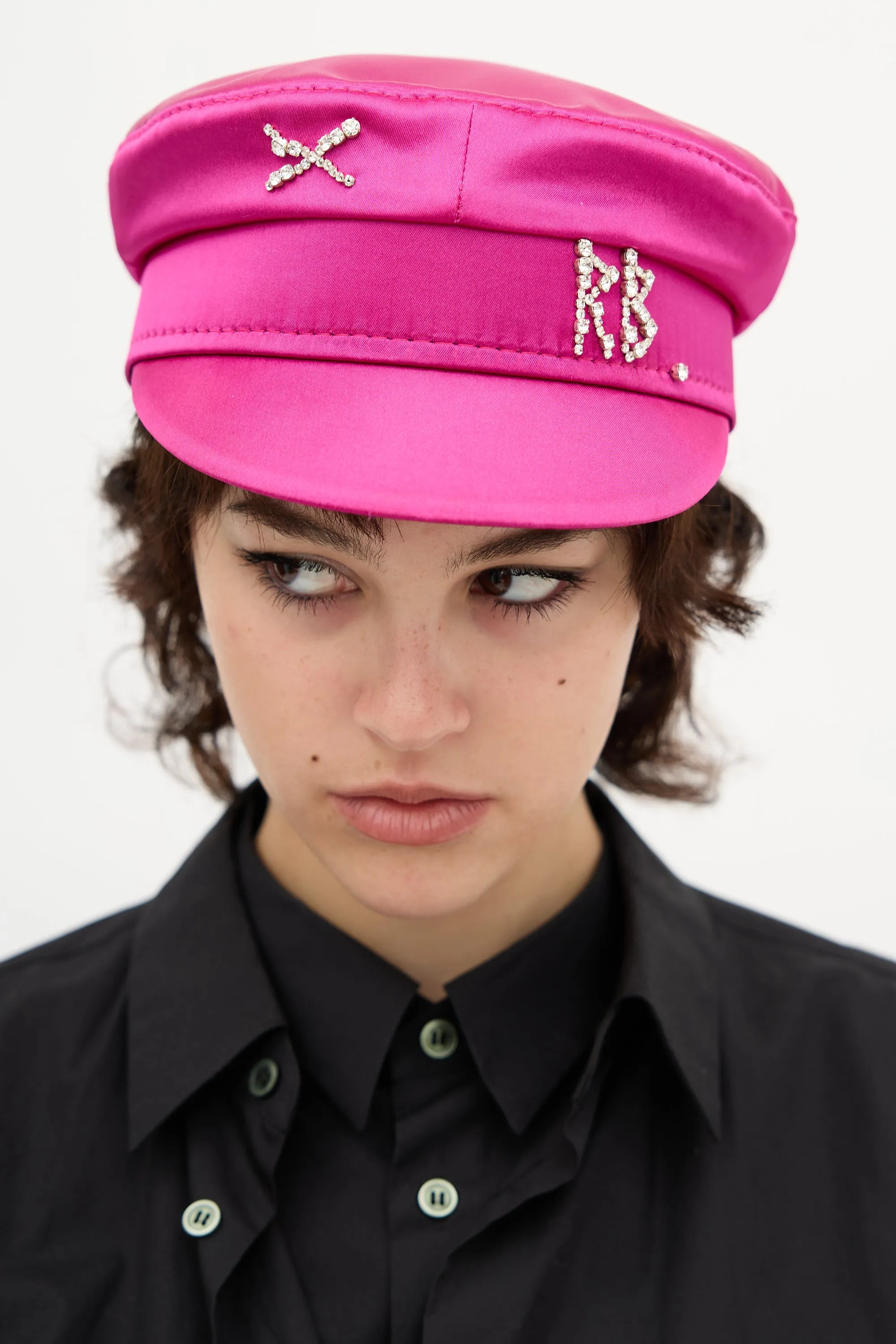 Satin Rhinestone Baker Boy Hat sold by VSP Consignment