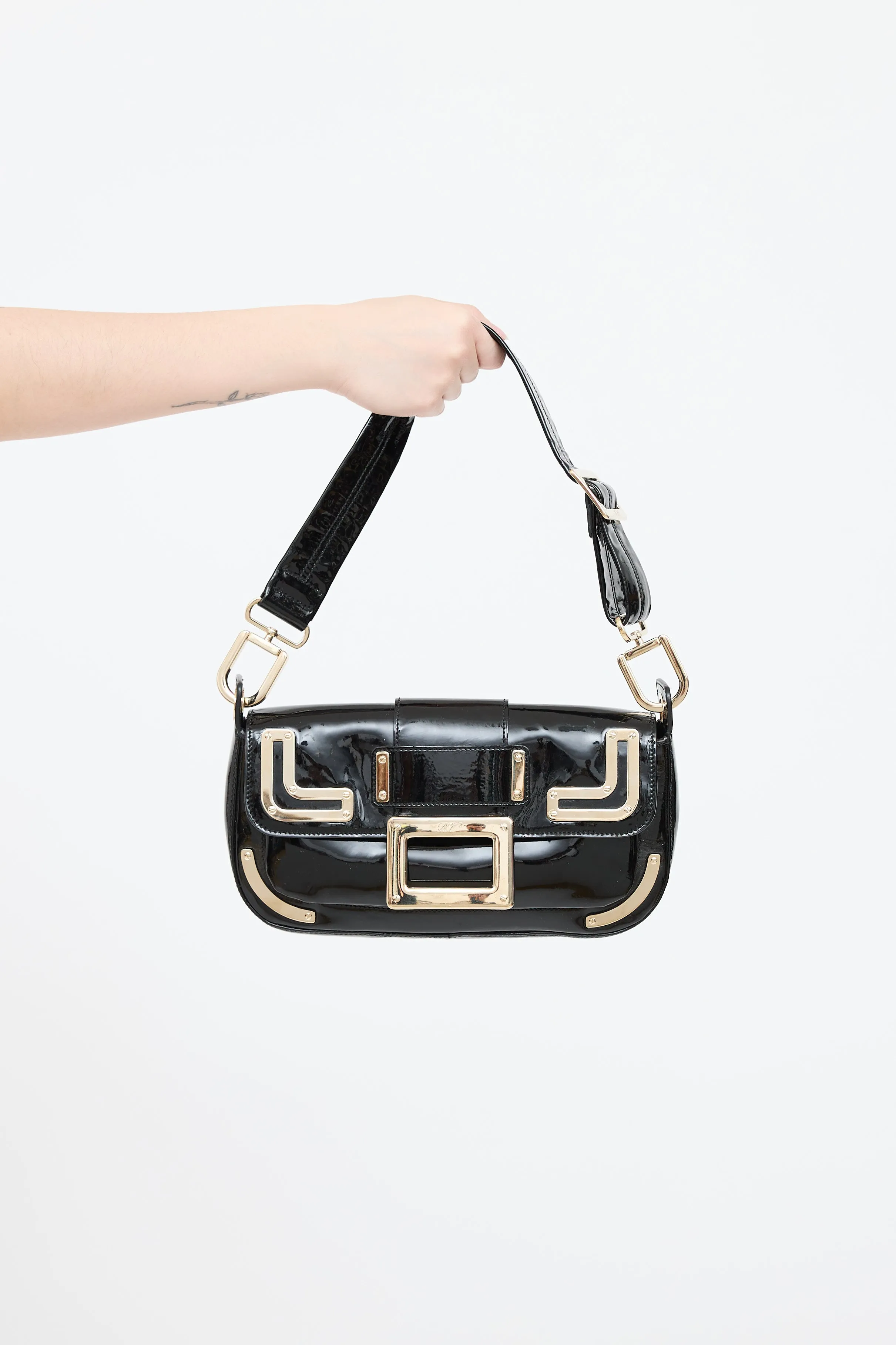 Patent Leather Buckle Pochette sold by VSP Consignment