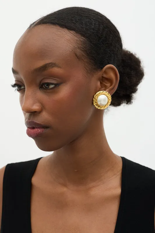 Vintage Gold Plated & Faux Pearl Clip On Earrings made by Chanel