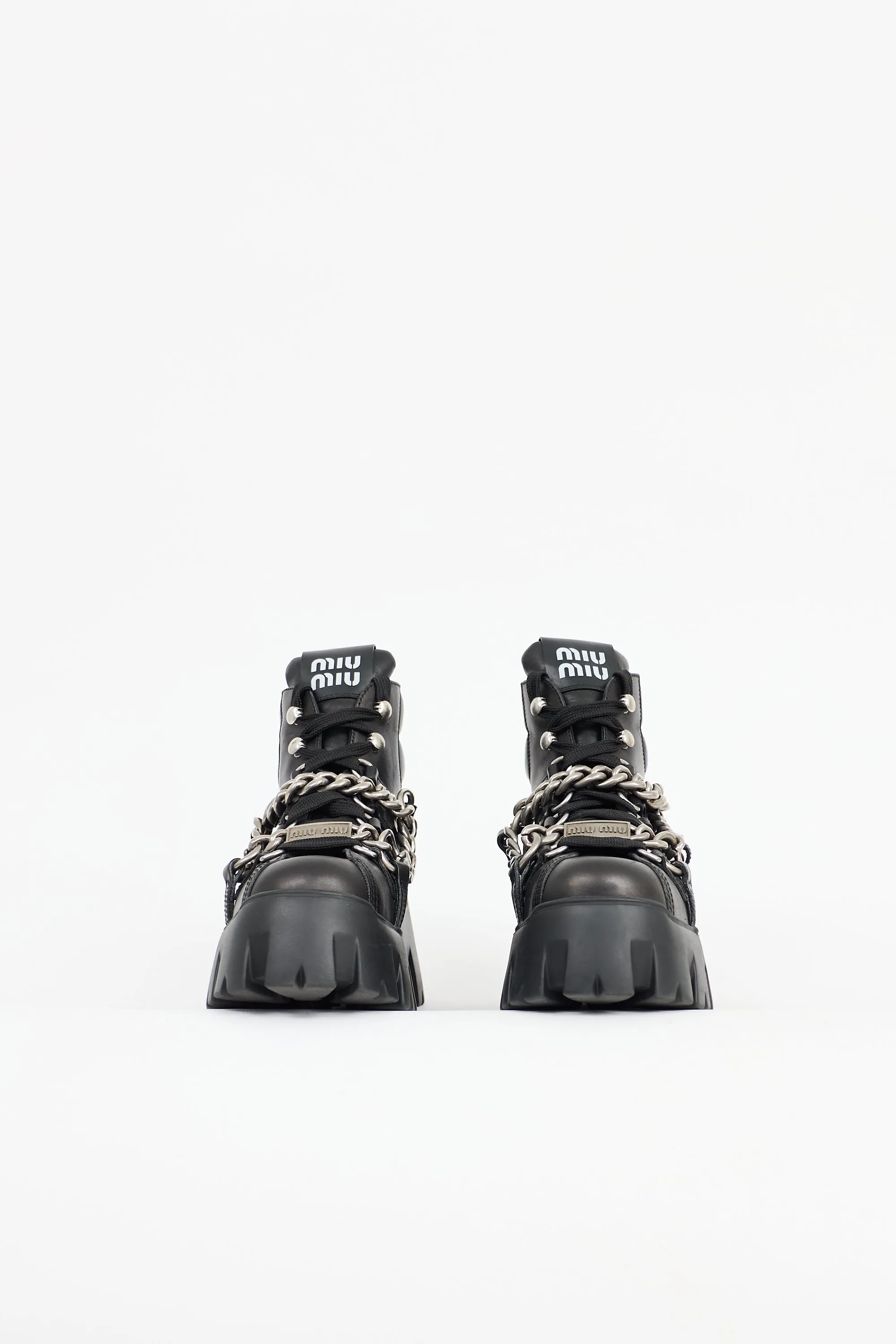 Leather Chain Platform Combat Boot sold by VSP Consignment product image thumbnail 4