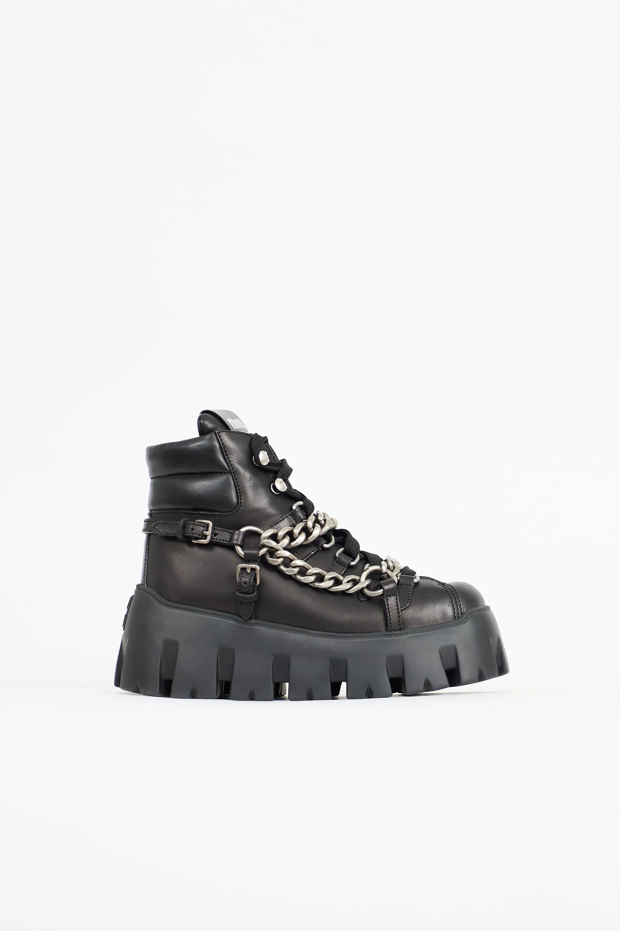 Leather Chain Platform Combat Boot sold by VSP Consignment