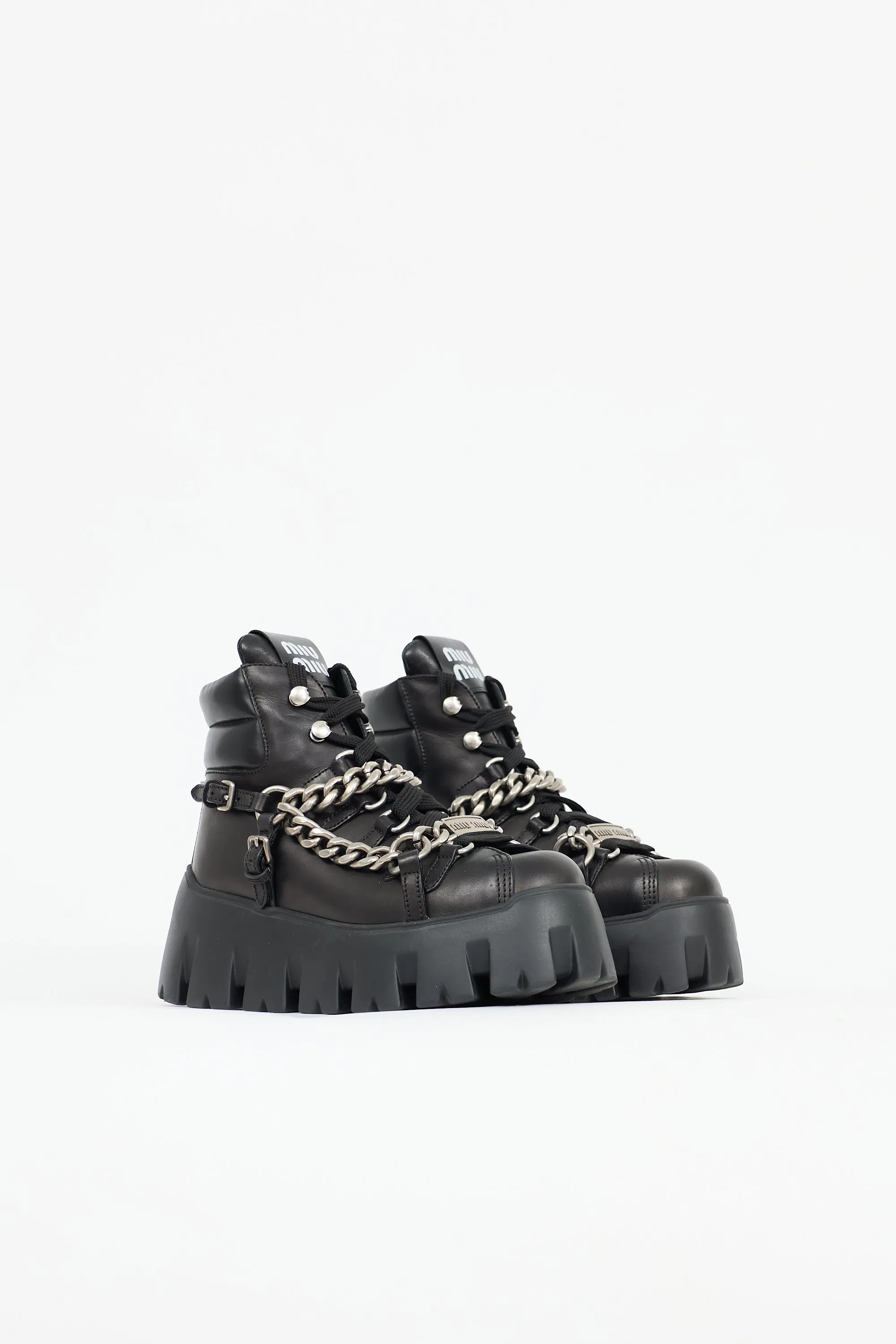 Leather Chain Platform Combat Boot sold by VSP Consignment product image thumbnail 3