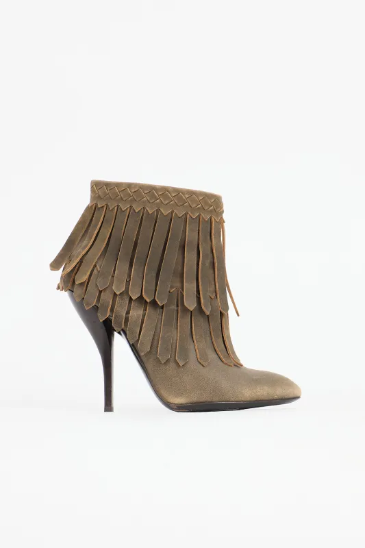 Suede Fringe Heeled Boot sold by VSP Consignment