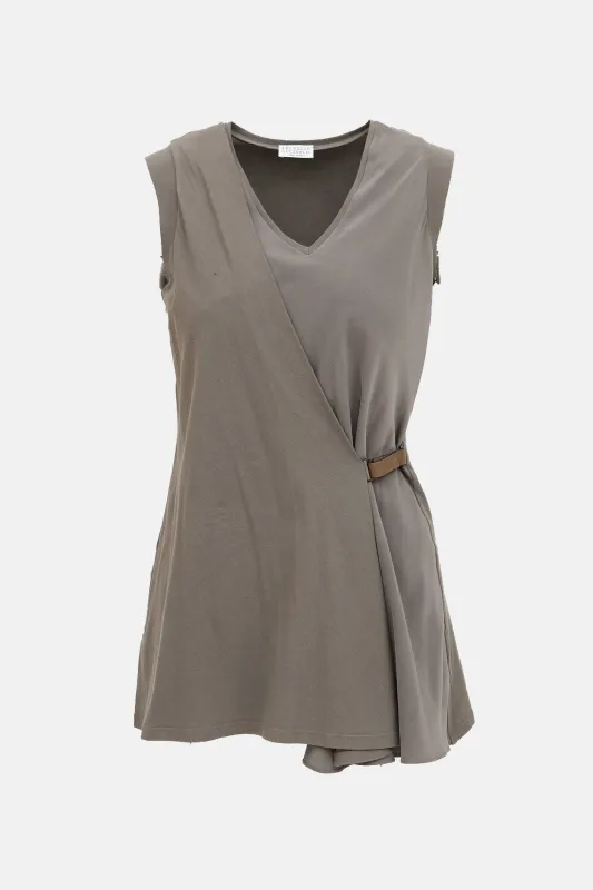 Draped Buckled V-Neck Top sold by VSP Consignment