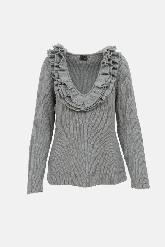 Ruffle V-Neck Sweater made by Fendi