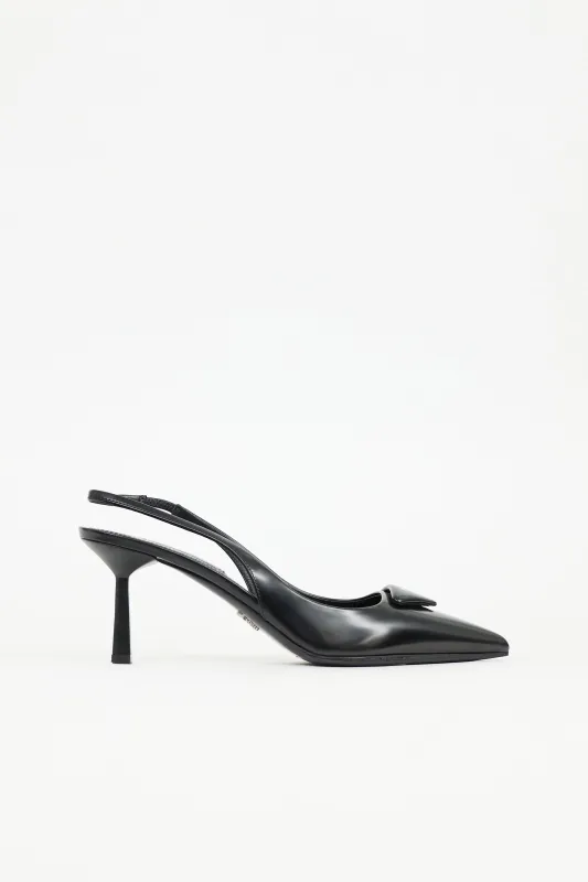 Leather Triangle Slingback Heel made by Prada