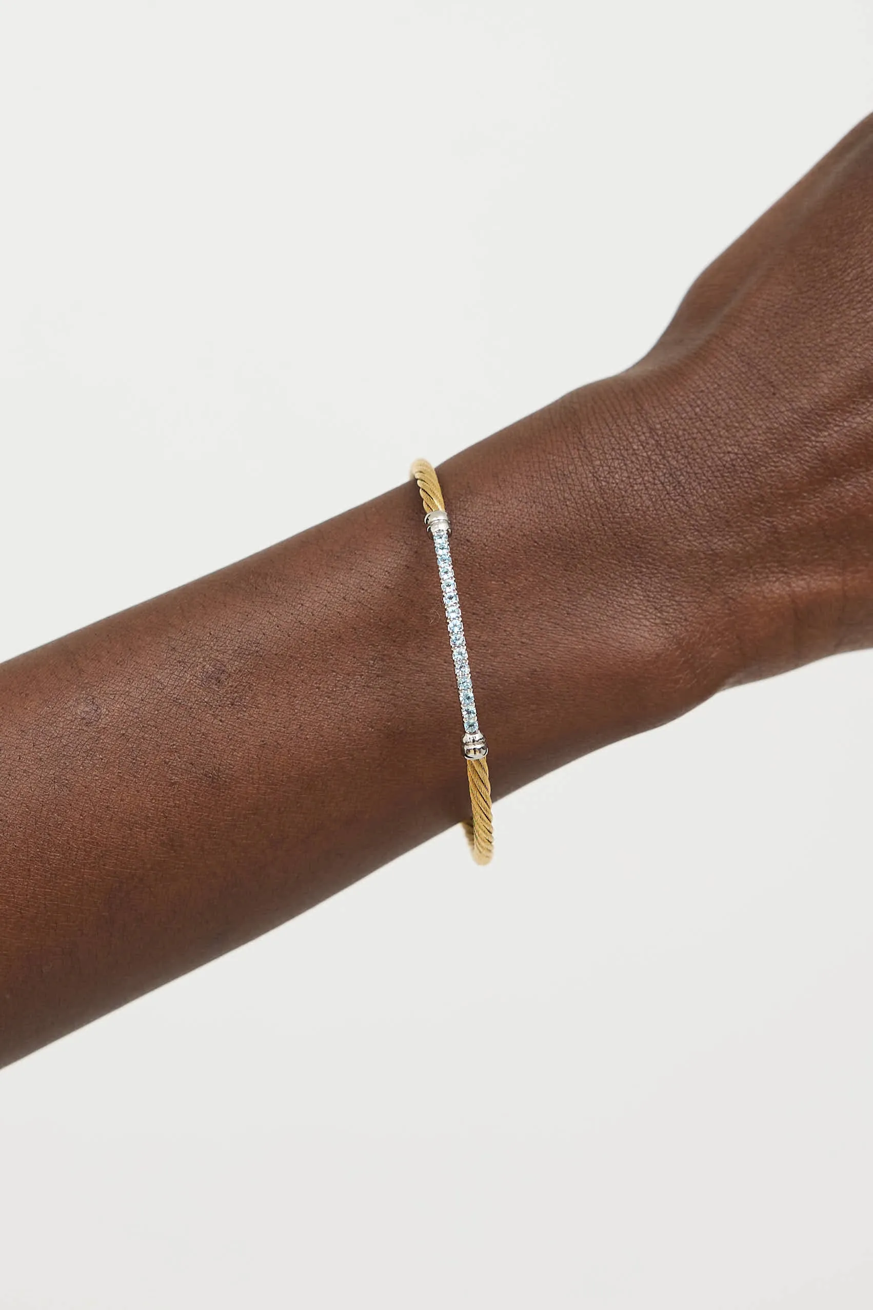 14K White Gold & Stainless Steel Crystal Cable Bracelet sold by VSP Consignment