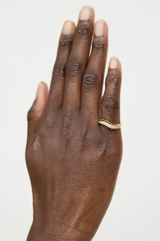 18K Yellow Gold Diamond Heart Wave Ring sold by VSP Consignment