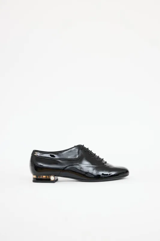 Patent CC Pearl Heel Oxford sold by VSP Consignment