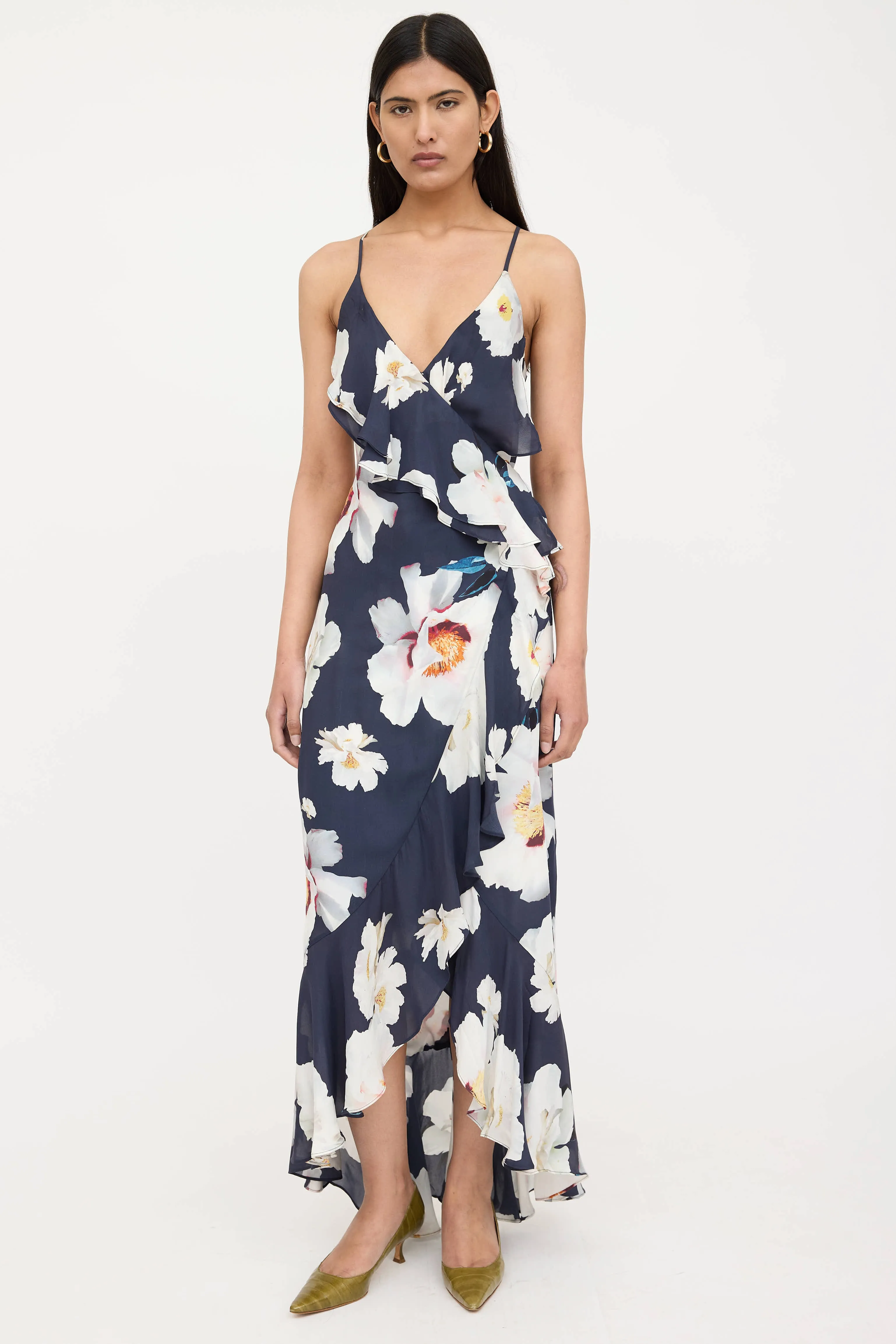 Silk Floral Ruffled Wrap Dress sold by VSP Consignment product image thumbnail 5