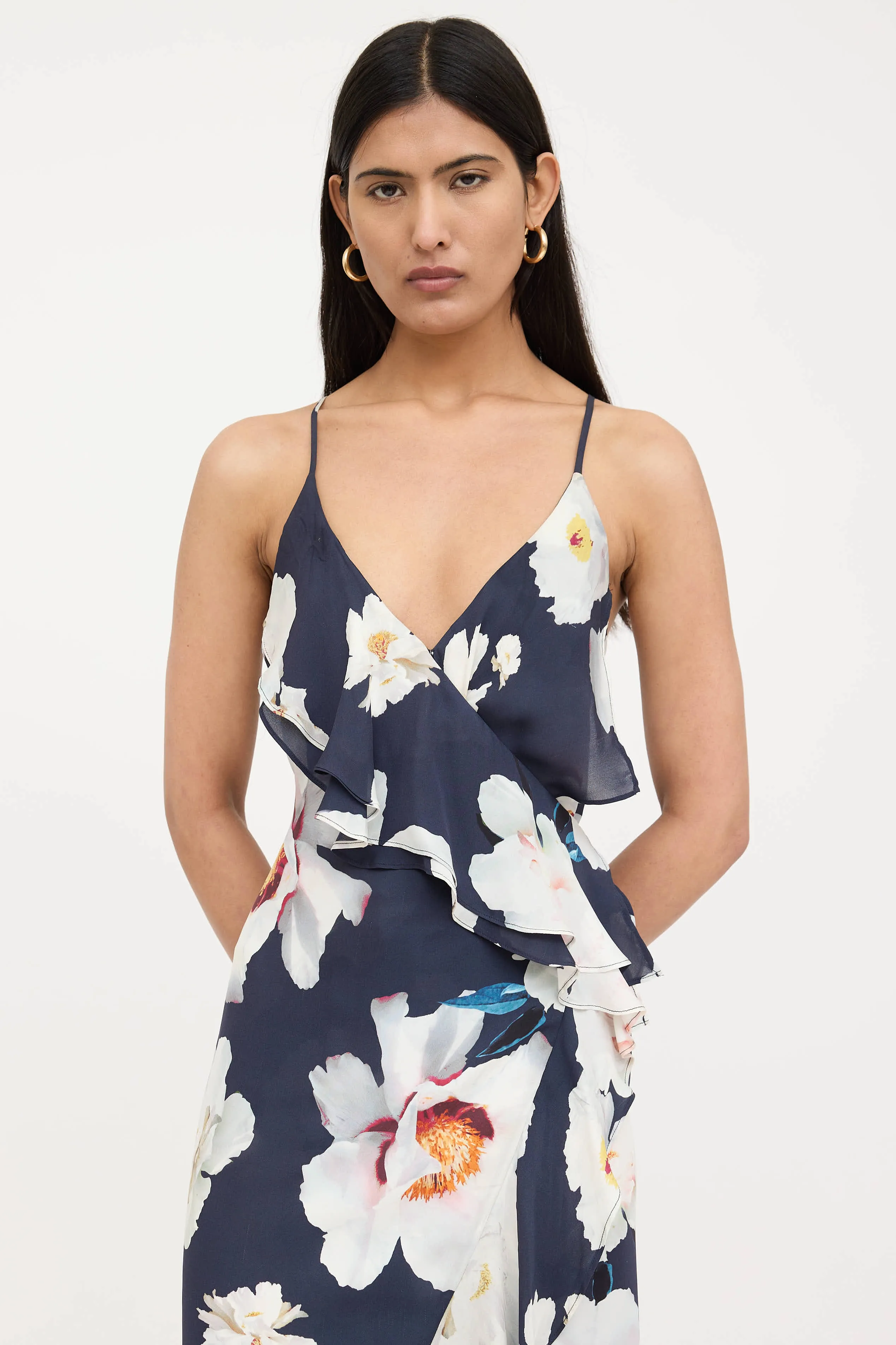 Silk Floral Ruffled Wrap Dress sold by VSP Consignment product image thumbnail 2