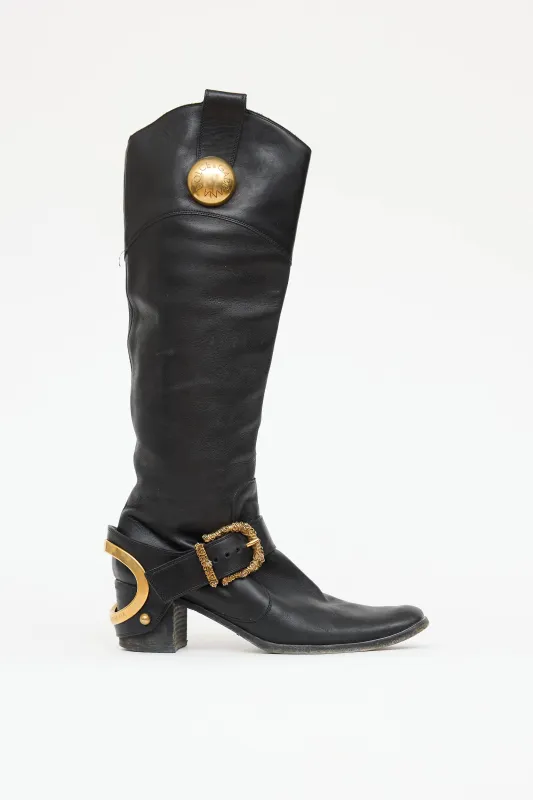 Buckle Knee High Boot sold by VSP Consignment