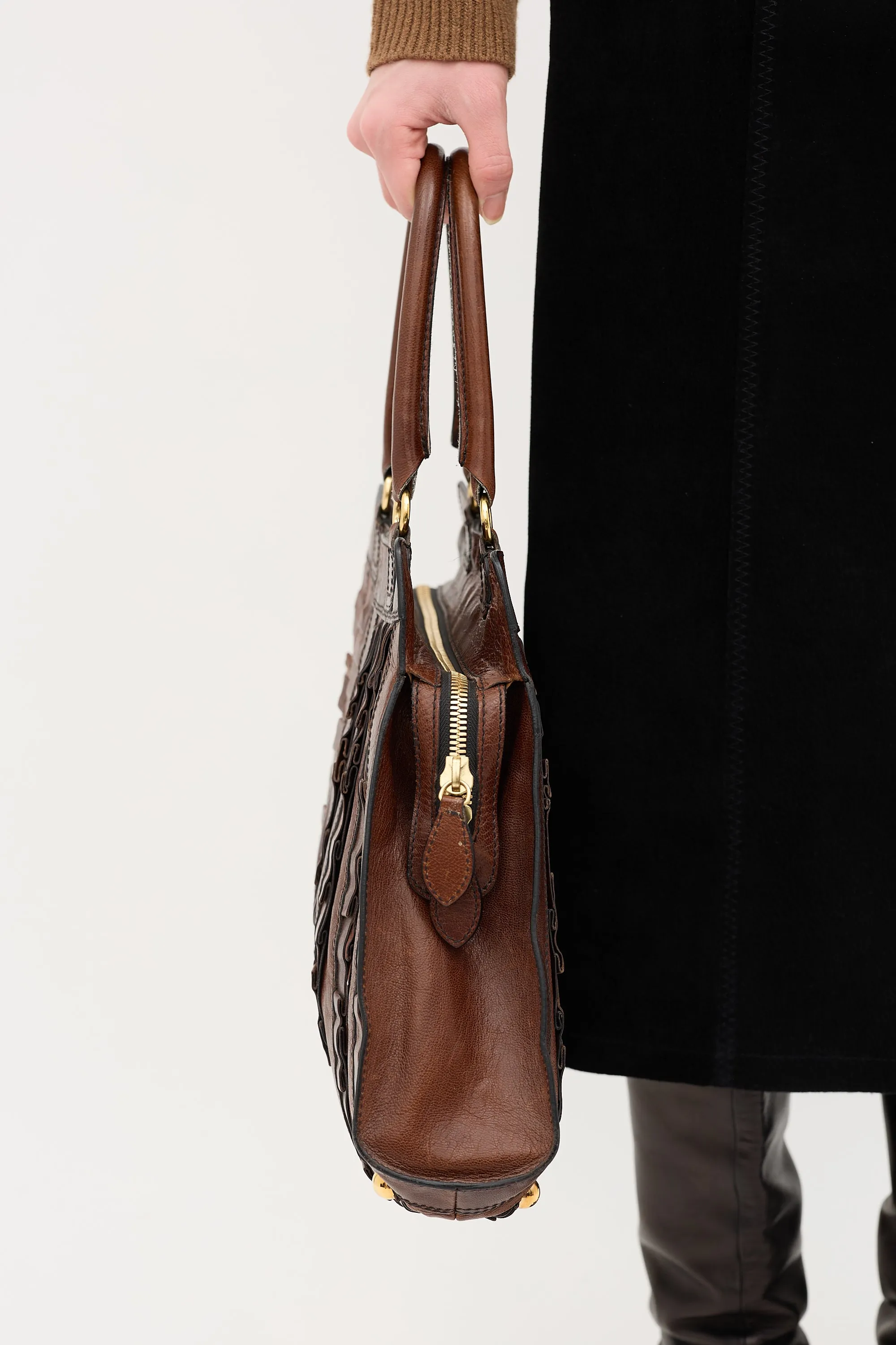 Leather Ruffle Tote Bag sold by VSP Consignment product image thumbnail 5