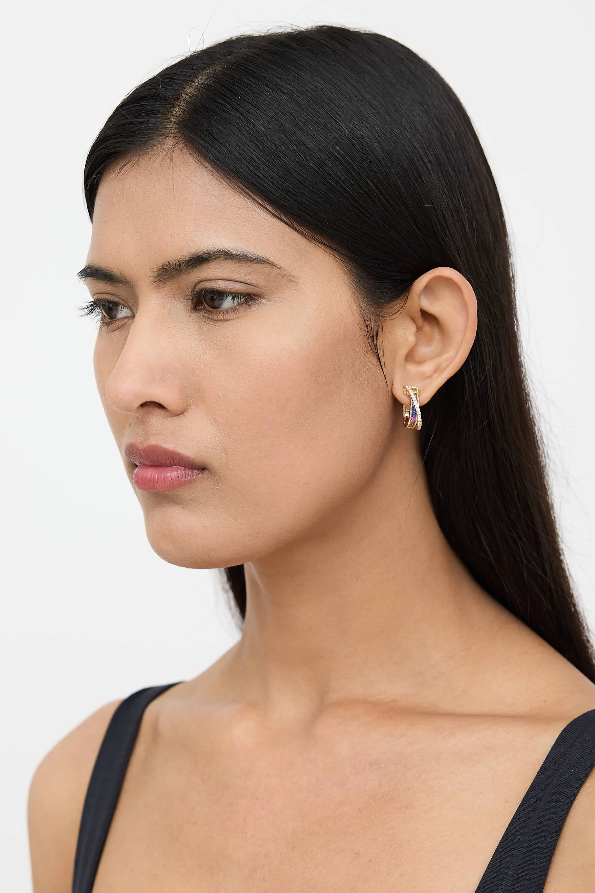 18K Yellow Gold Sapphire Diamond Hoop Earrings sold by VSP Consignment product image thumbnail 2