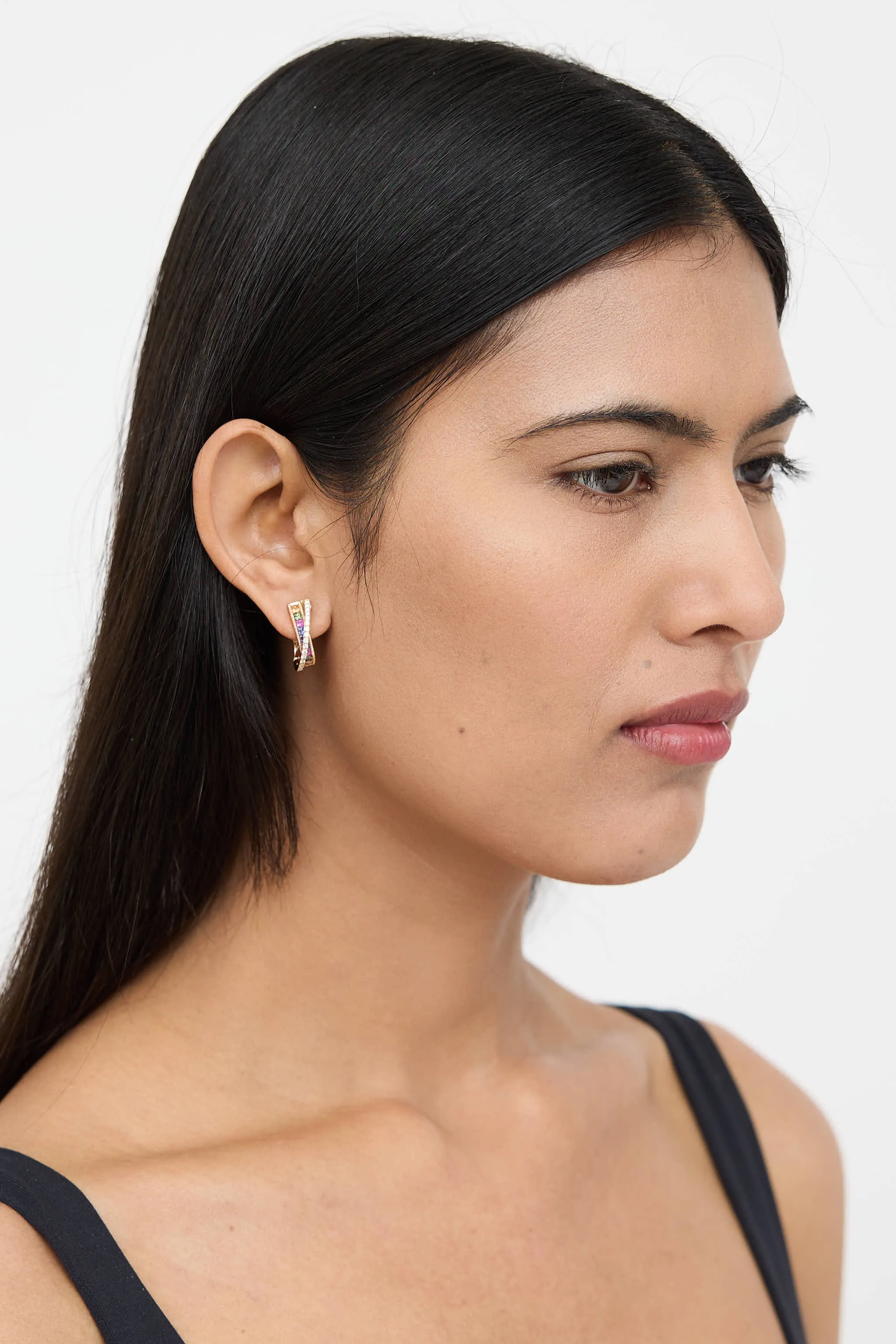 18K Yellow Gold Sapphire Diamond Hoop Earrings sold by VSP Consignment product image thumbnail 3