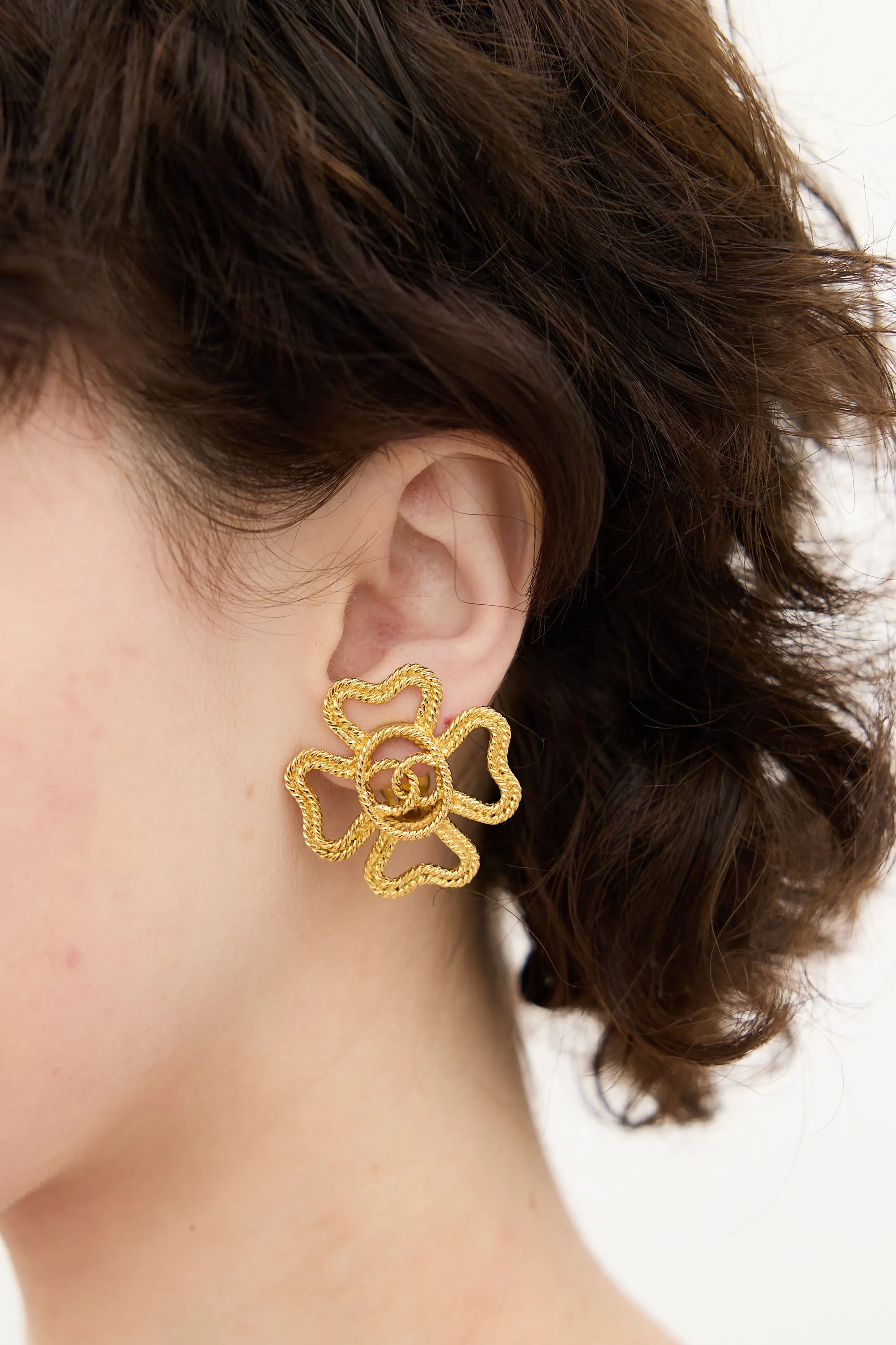 1990s Gold Rope CC Clover Clip On Earrings sold by VSP Consignment
