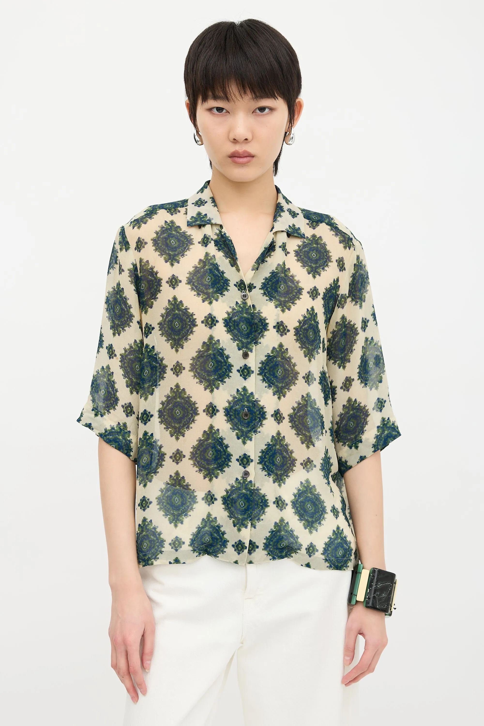 Silk Patterned Blouse sold by VSP Consignment