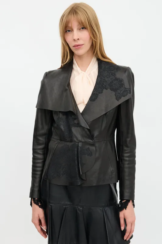 Leather Lace Trimmed Jacket made by Valentino