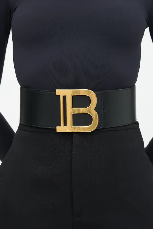Leather B Buckle Wide Belt made by Balmain
