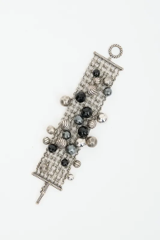 Sterling Silver Onyx & Hematite Mesh Link Bracelet made by David Yurman