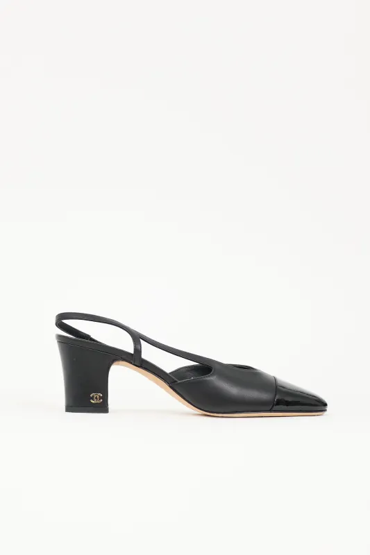 Leather CC Slingback Heel made by Chanel