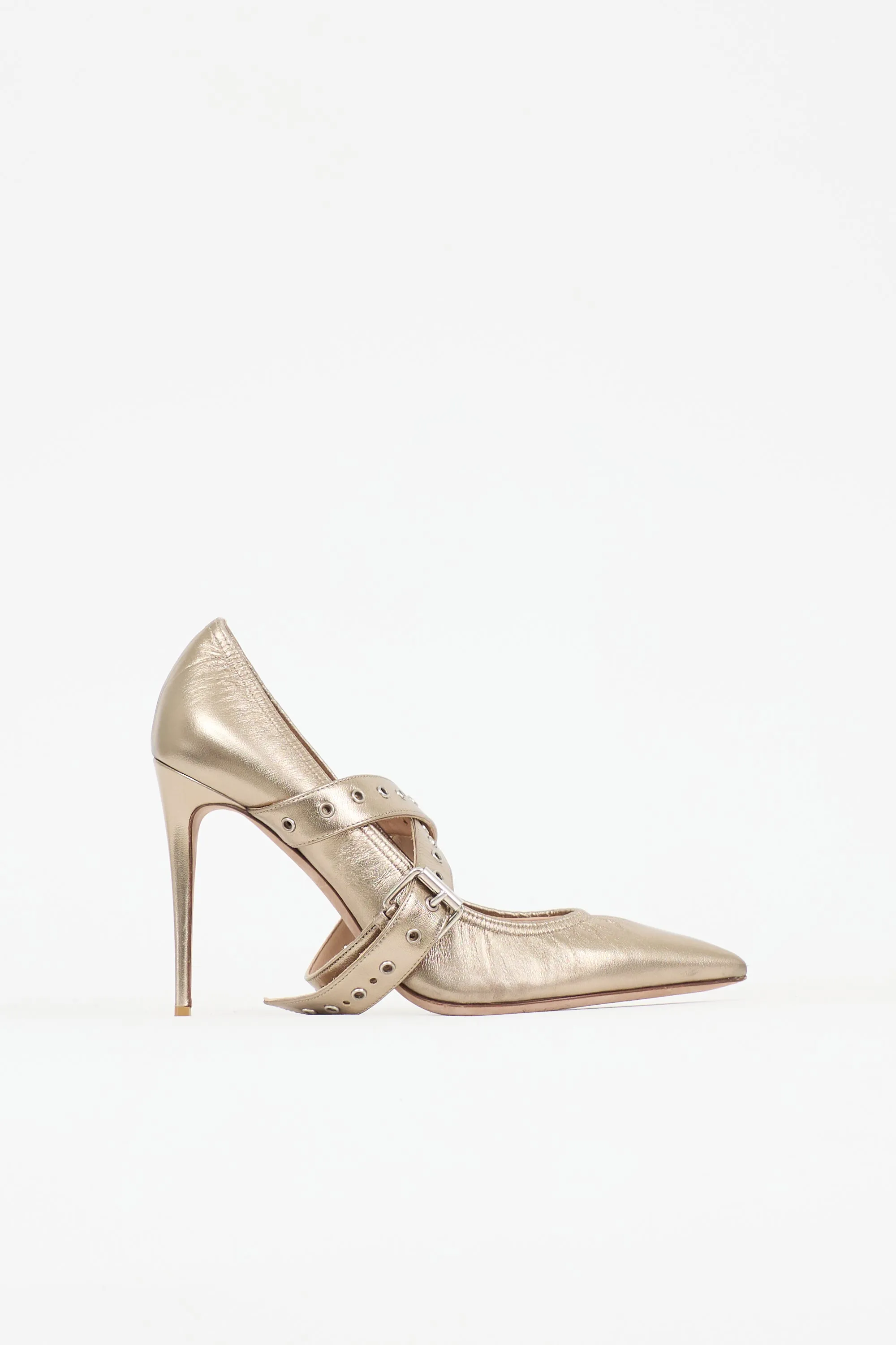 Metallic Leather Buckle Pump sold by VSP Consignment