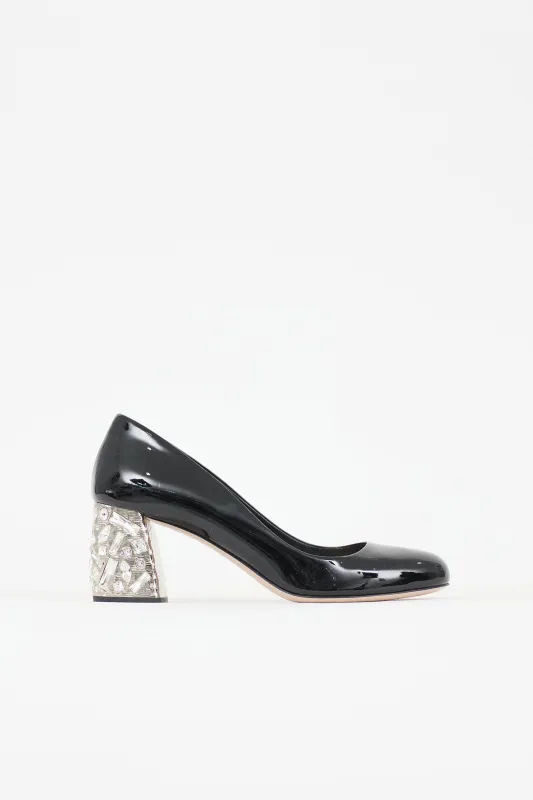 Patent Crystal Block Heel Pump sold by VSP Consignment