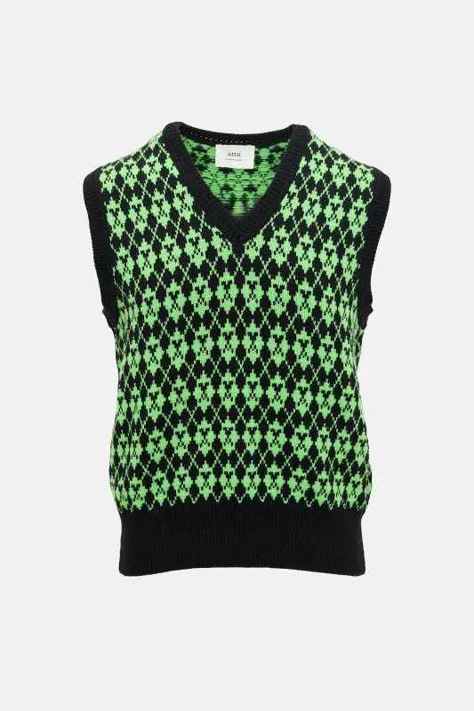 Wool Patterned Sweater Vest made by Ami