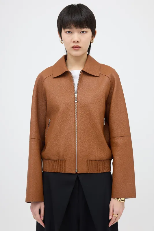 Marron Fauvre Leather Jacket made by Hermes