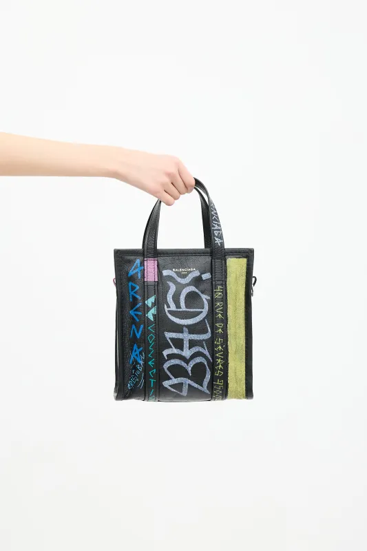 Leather Bazar Graffiti Shopping Tote Bag made by Balenciaga