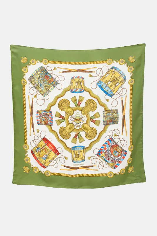 Silk Les Tambours 70 Scarf made by Hermes