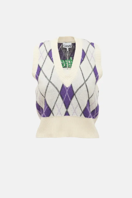 X Prince Wool Argyle Vest made by Ganni