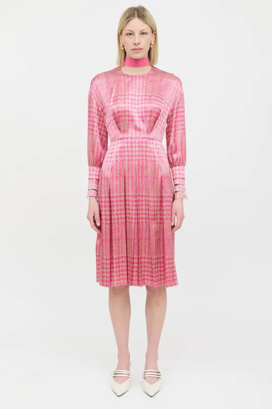Silk Houndstooth Pleated Dress made by Fendi