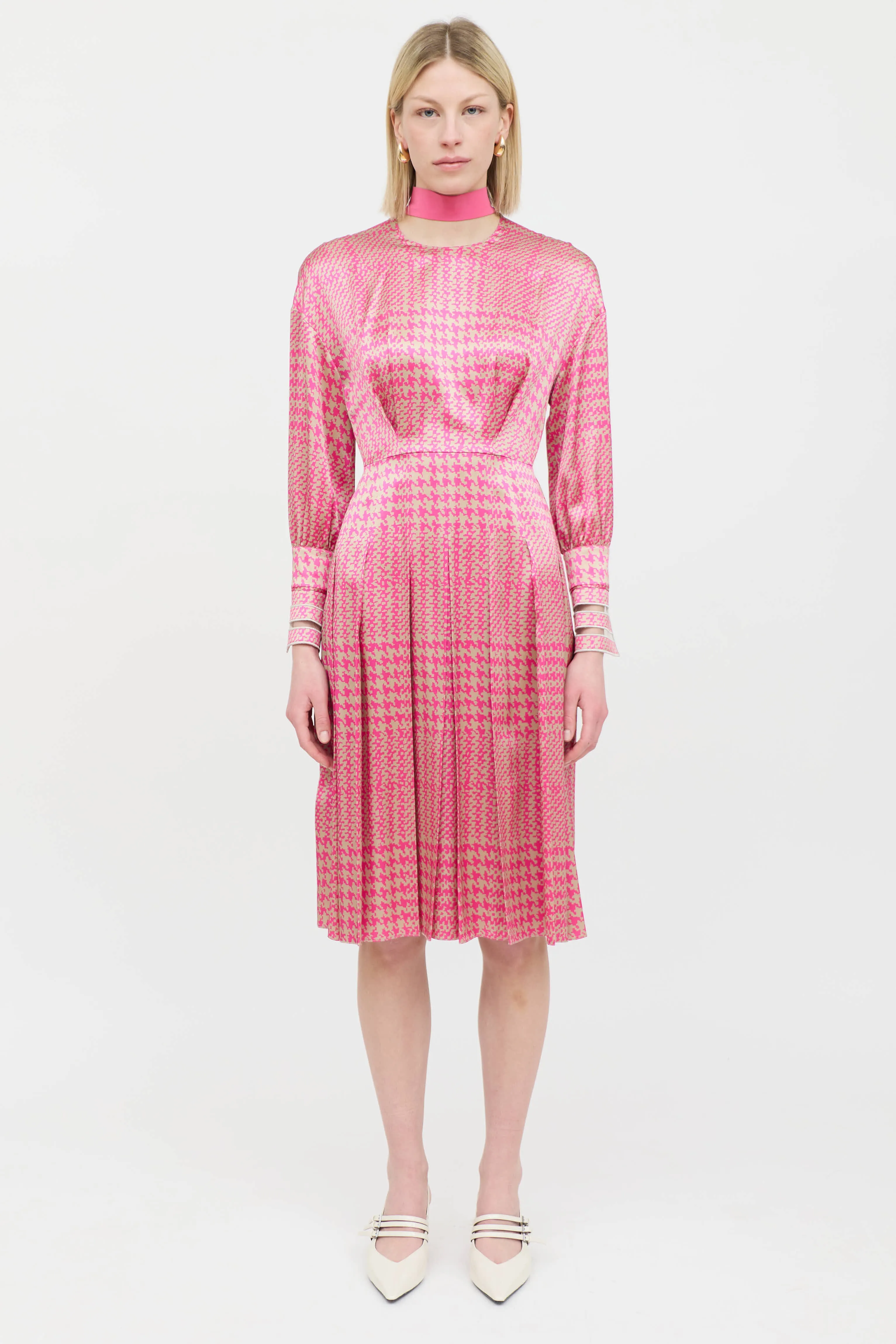 Silk Houndstooth Pleated Dress sold by VSP Consignment