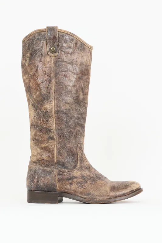 Distressed Glazed Leather Melissa Boot made by Frye