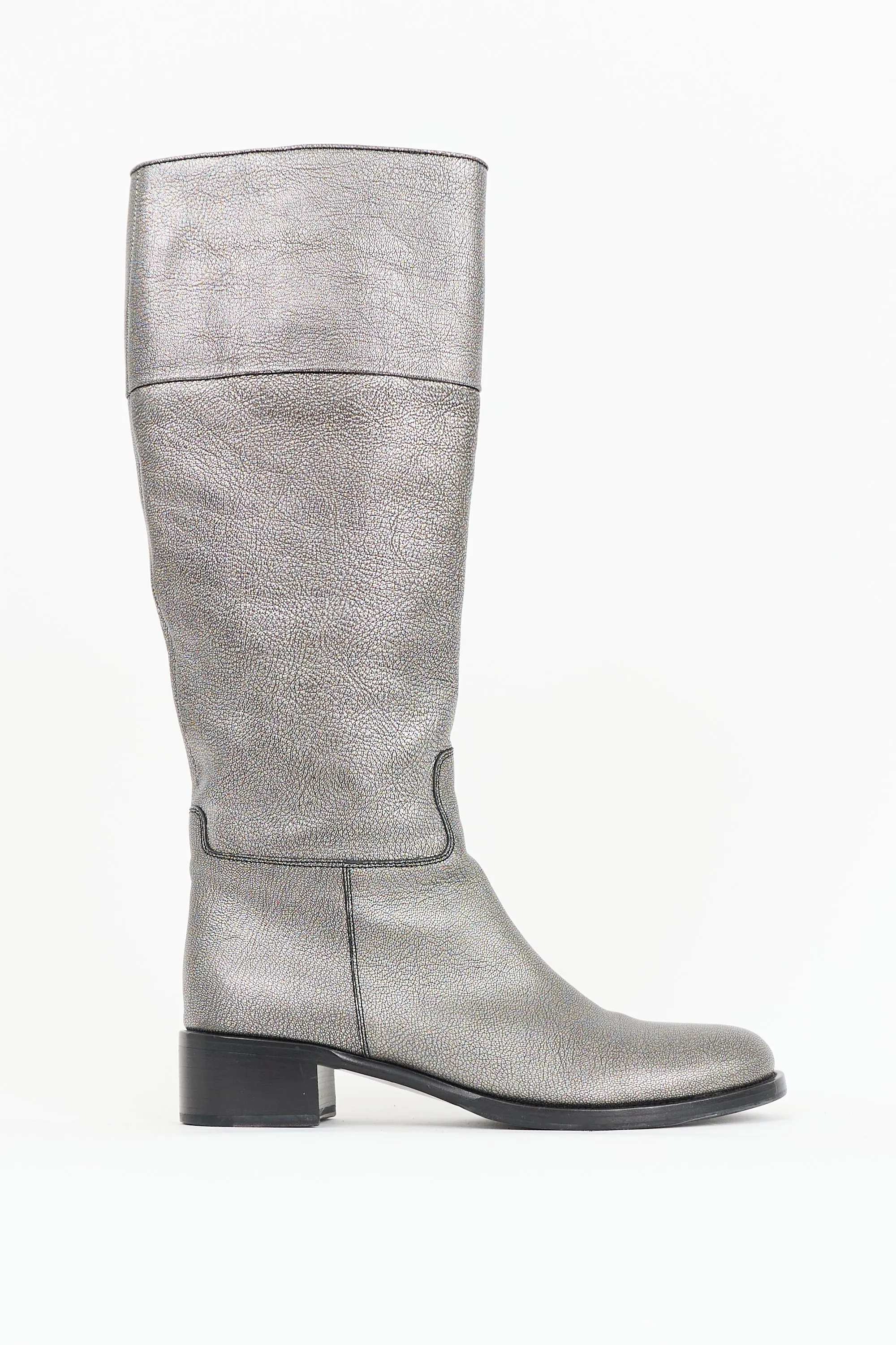 Metallic Leather Knee Boot sold by VSP Consignment