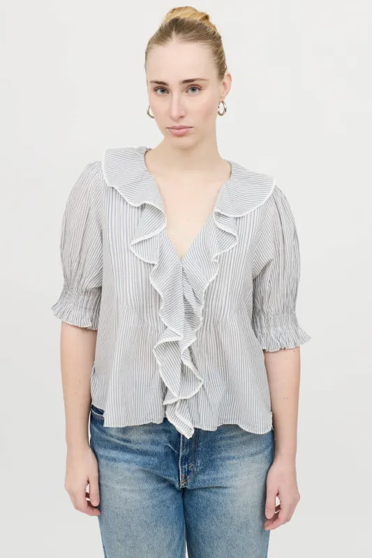 Striped Ruffle Blouse sold by VSP Consignment