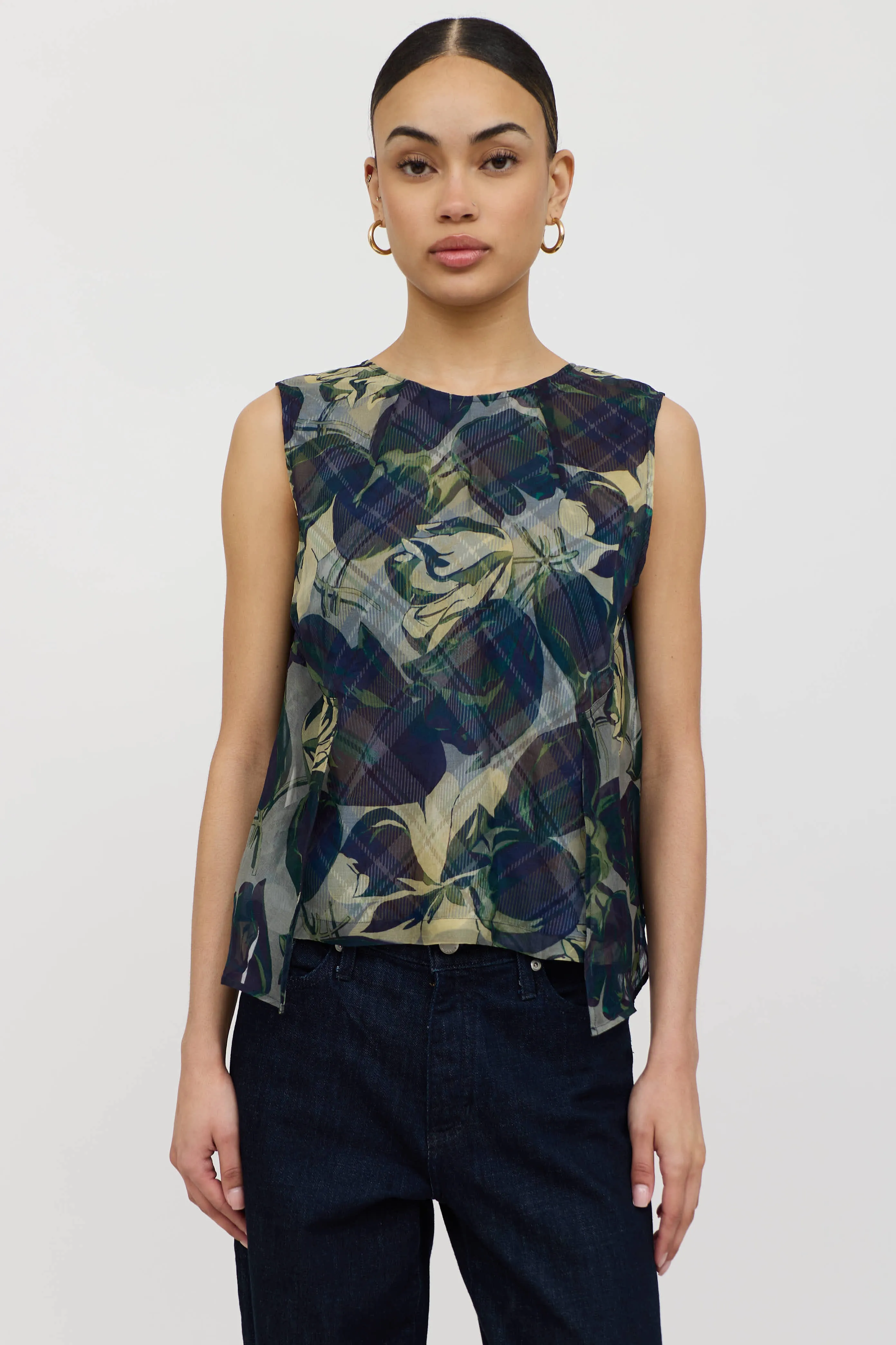 Silk Floral Plaid Top sold by VSP Consignment