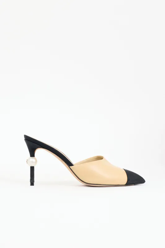 Leather CC Pearl Mule made by Chanel