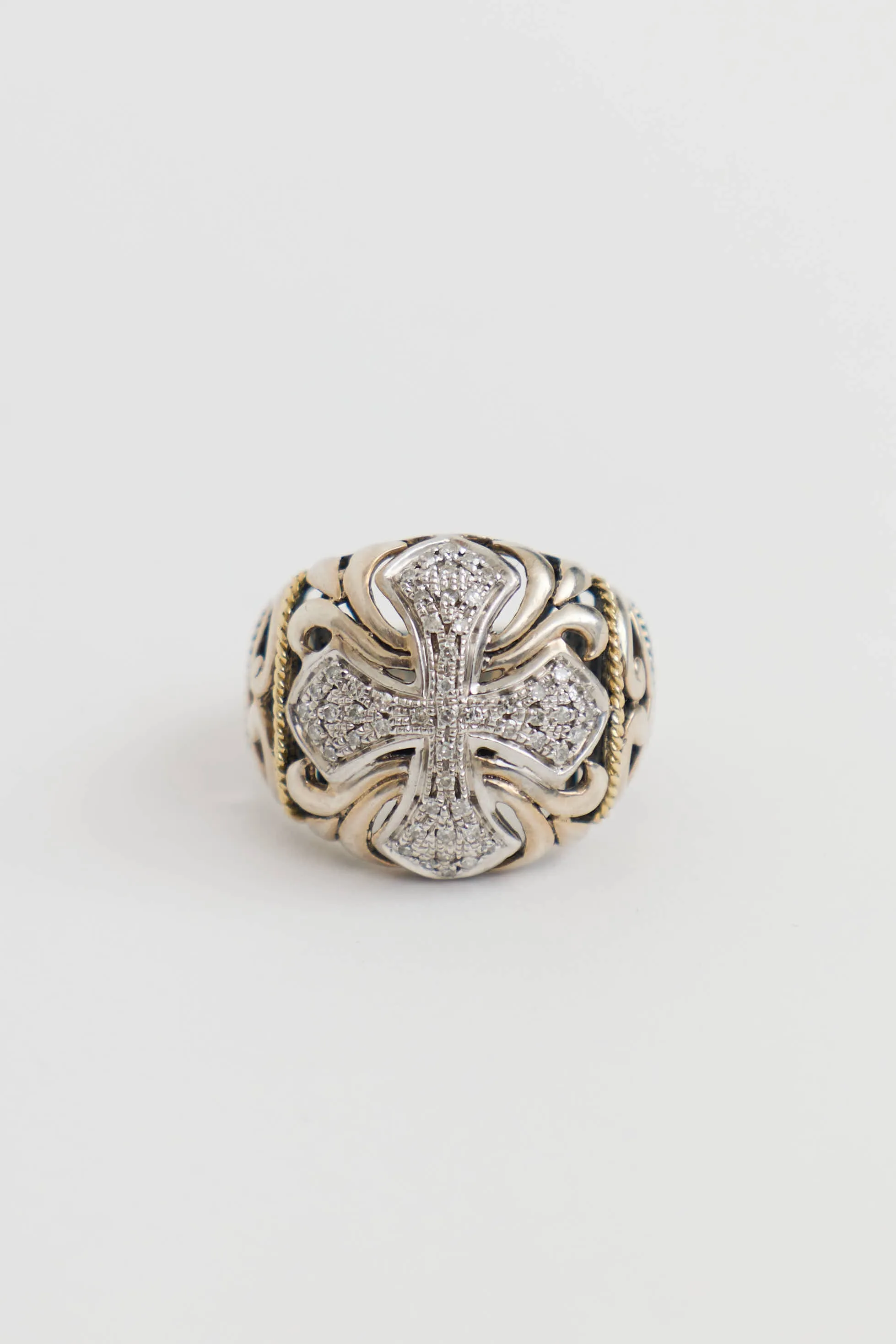 18K Yellow Gold & Sterling Silver Diamond Cross Ring sold by VSP Consignment