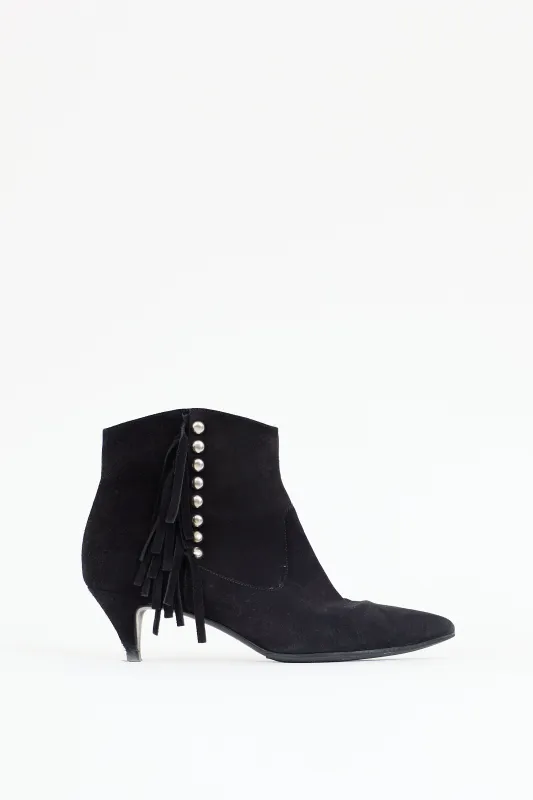 Suede Studded Fringe Boot made by VSP Consignment