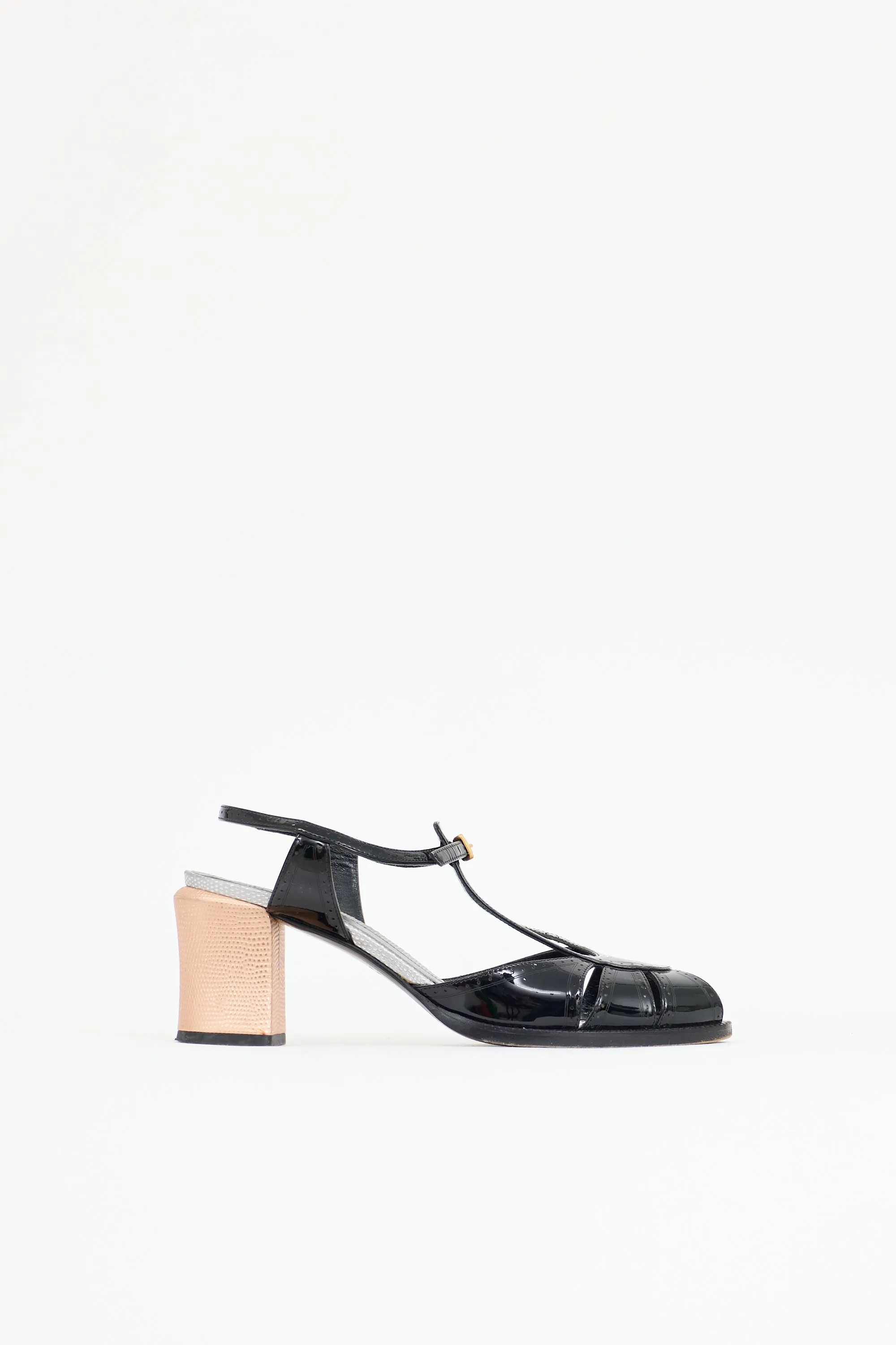 Patent T-Strap Sandal sold by VSP Consignment