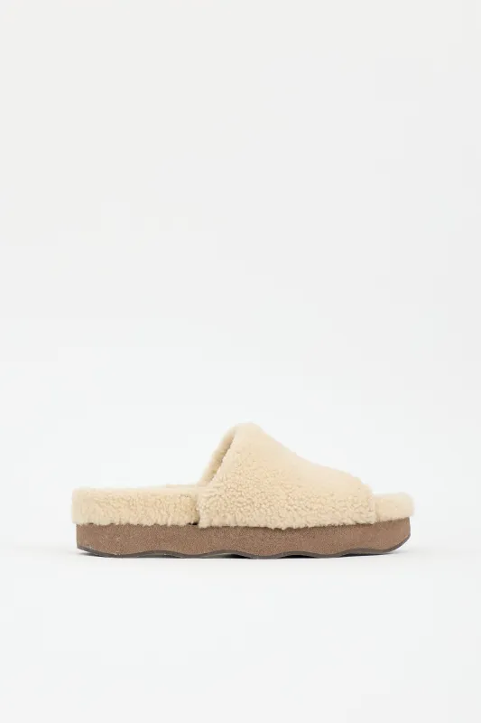 Shearling & Leather Wavy Slide made by Chloe