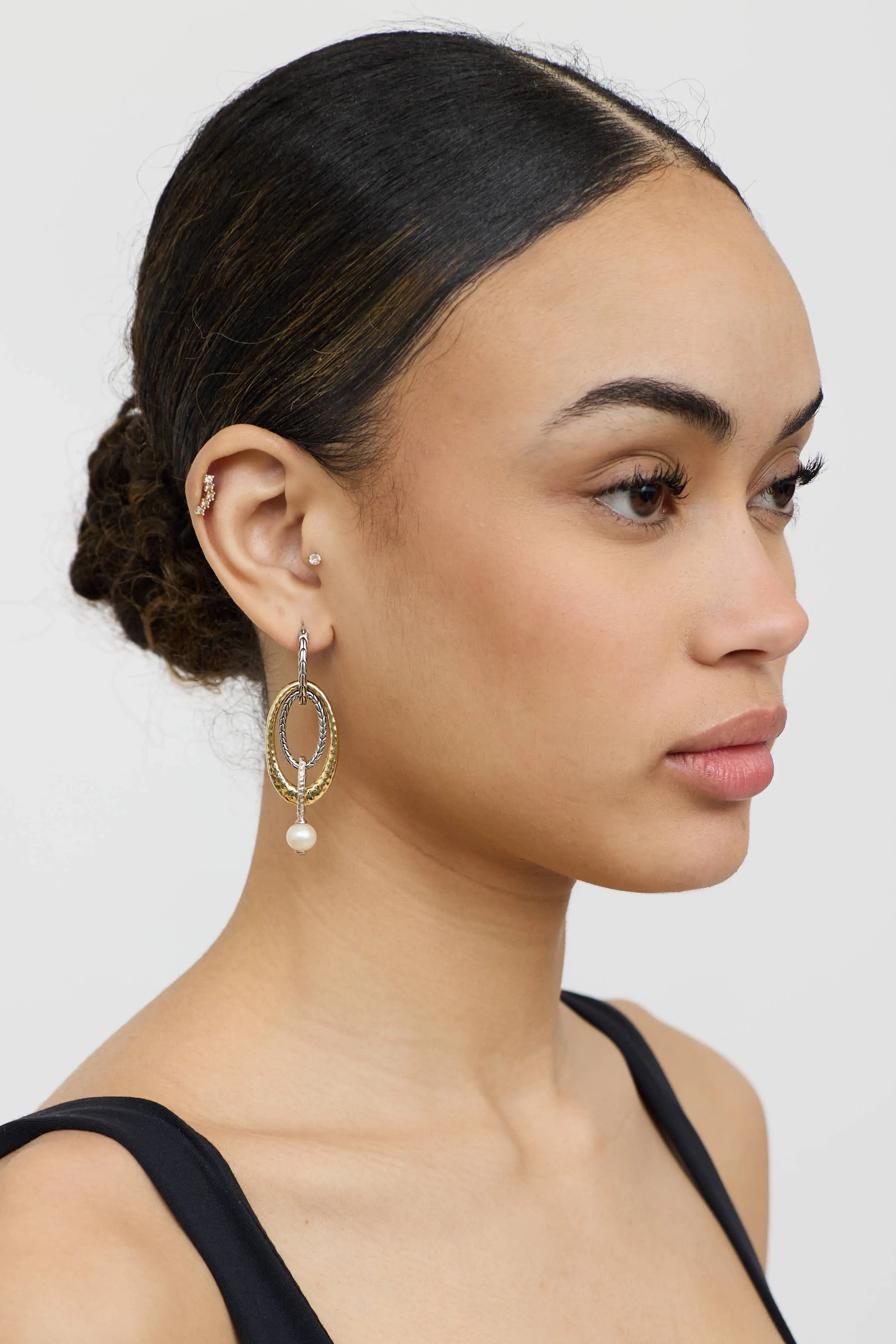 Sterling Silver & 18K Yellow Gold Pearl Drop Earrings sold by VSP Consignment product image thumbnail 3