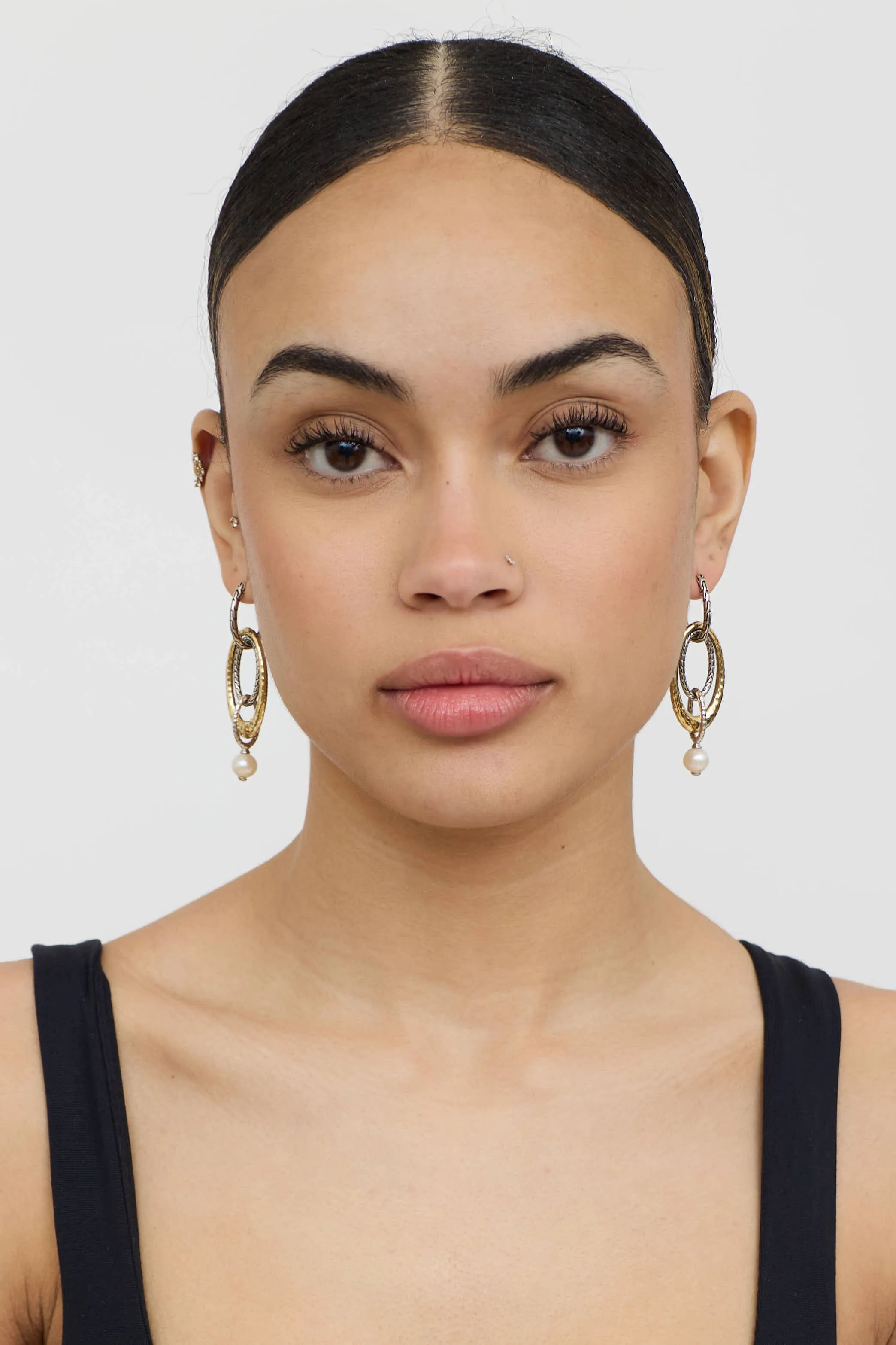 Sterling Silver & 18K Yellow Gold Pearl Drop Earrings sold by VSP Consignment product image thumbnail 4