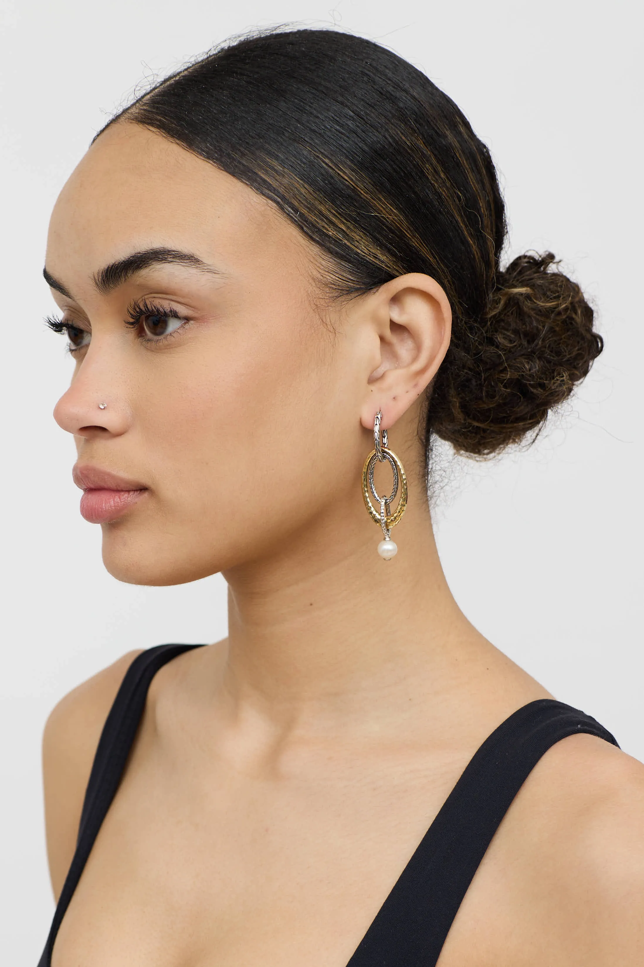 Sterling Silver & 18K Yellow Gold Pearl Drop Earrings sold by VSP Consignment product image thumbnail 2