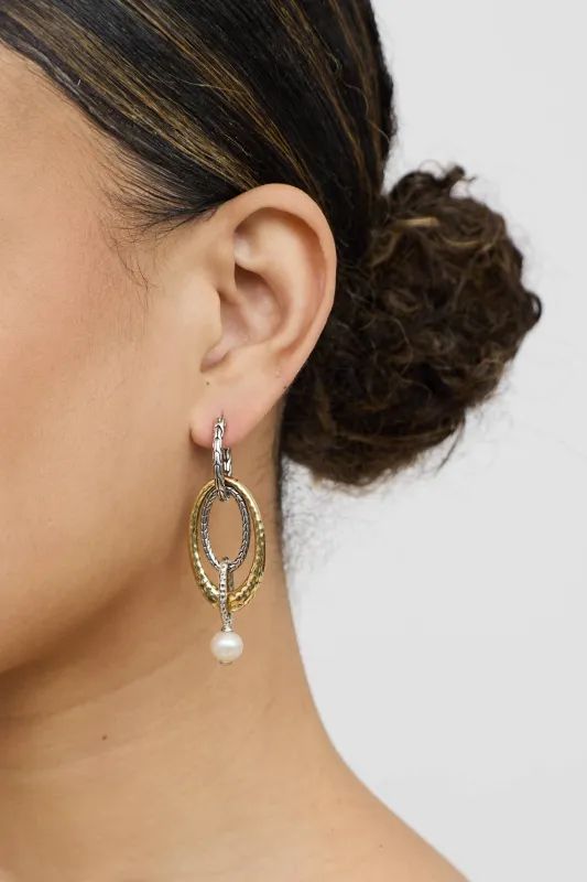 Sterling Silver & 18K Yellow Gold Pearl Drop Earrings sold by VSP Consignment