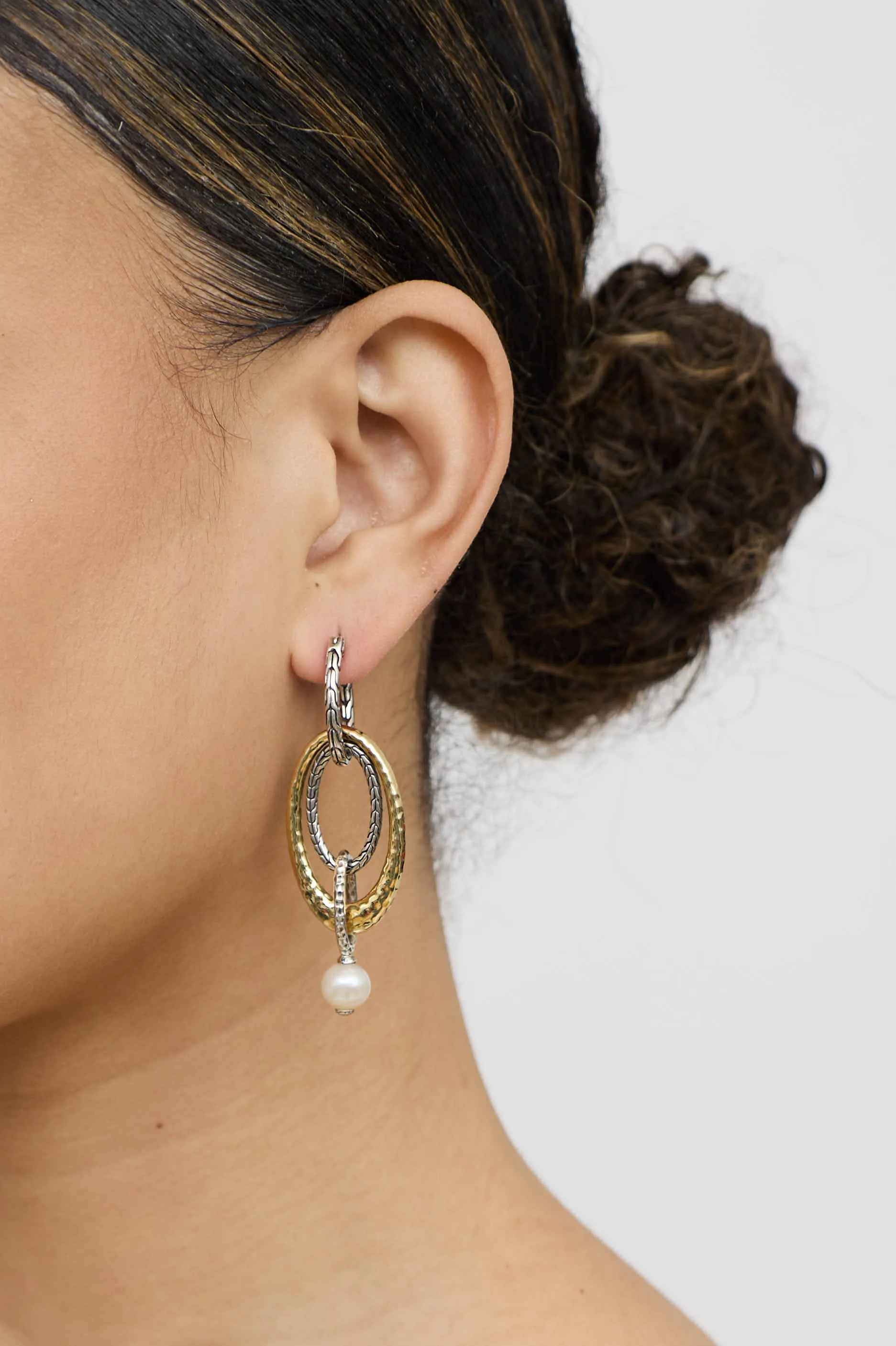 Sterling Silver & 18K Yellow Gold Pearl Drop Earrings sold by VSP Consignment