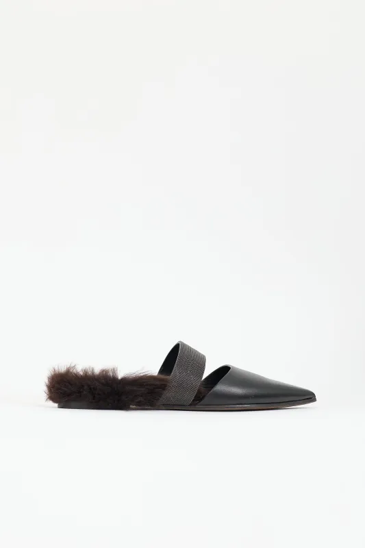 Leather & Fur Lined Mule made by Brunello Cucinelli