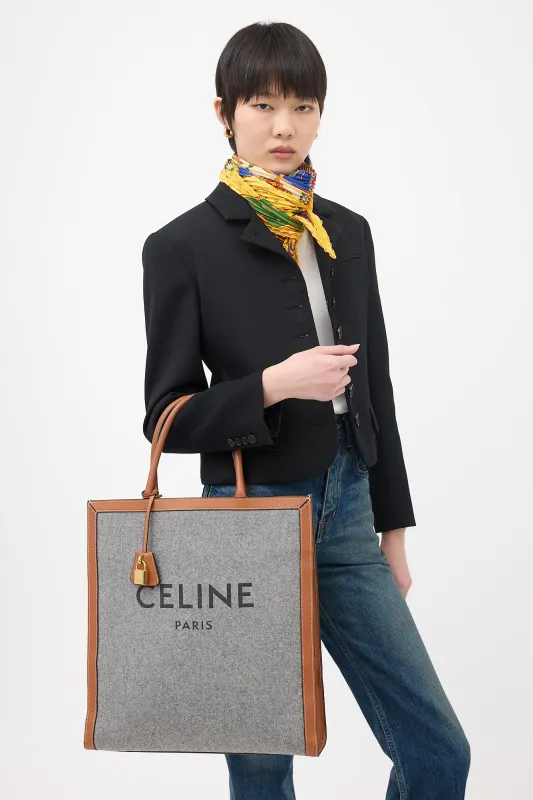 2019 Wool & Leather Large Vertical Cabas Tote Bag made by Celine